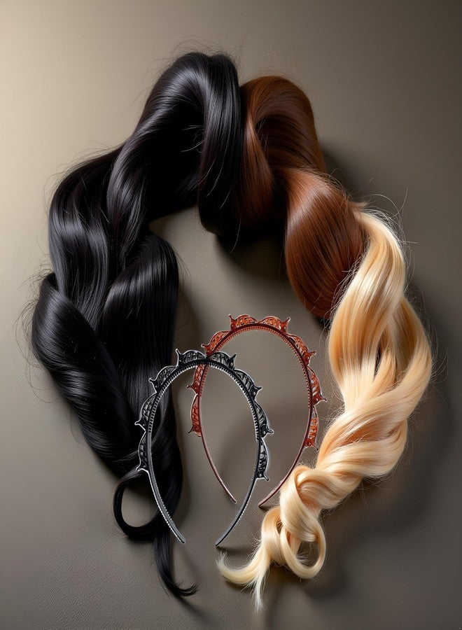 Bwexxt 2Pcs Black and Brown Double Bangs Hairstyle Hairpin Headband With 8 Small Clips Double Layer Twist Plait Hair ,Women's Fashion Headbands Clip with Toothed Hairs Bands Braid Tool Hair Accessories - Image 4